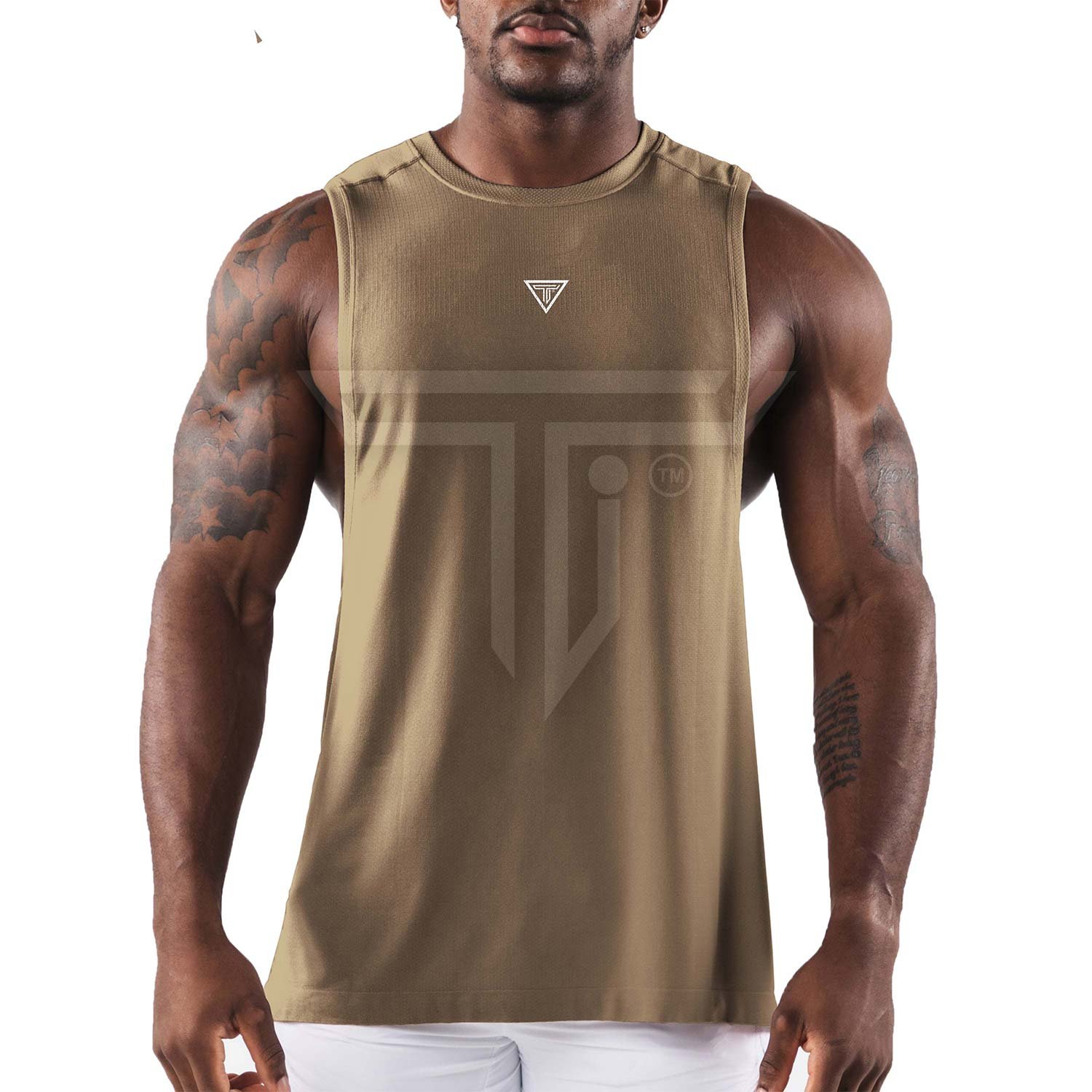 Cut-off-KHAKI.jpg Custom Gym Cut-Offs – Show Off Your Gains with Style & Function - Image 1