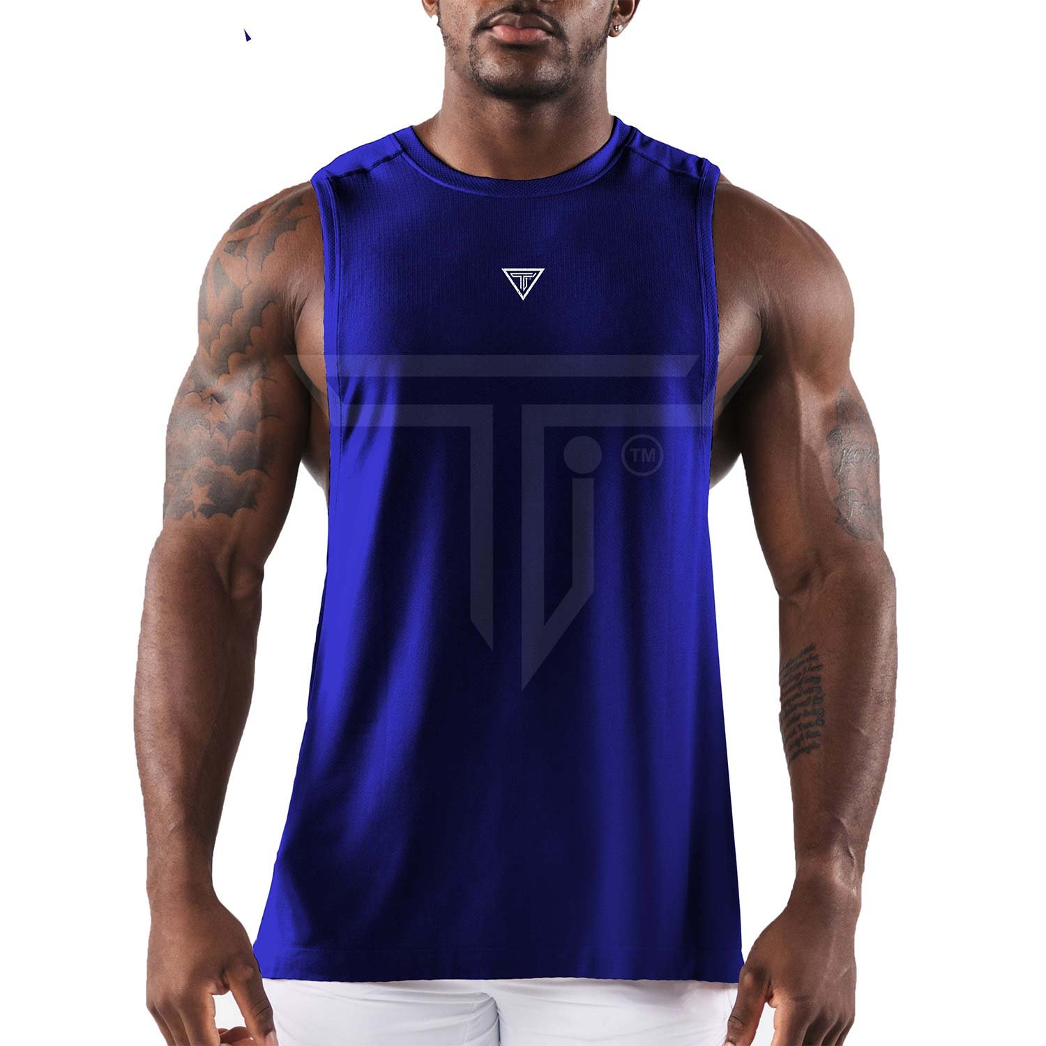 Cut-off-ROYAL-BLUE.jpg Cut-Off Gym Shirts with Logo – Express Your Fitness Identity - Image 1