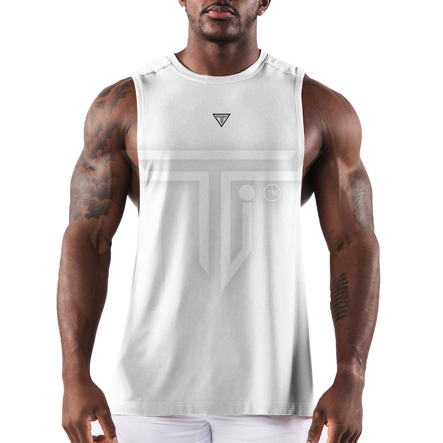 Cut-off-WHITE.jpg Custom Sleeveless Shirts for Gym, Running, & Outdoor Training - Image 1