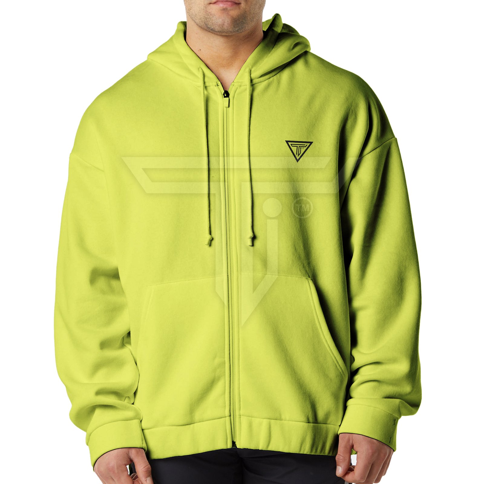 HOODIE-Zipper-LIME-GREEN.jpg Breathable Custom Hoodies – Ideal for Gym & Outdoor Wear - Image 1