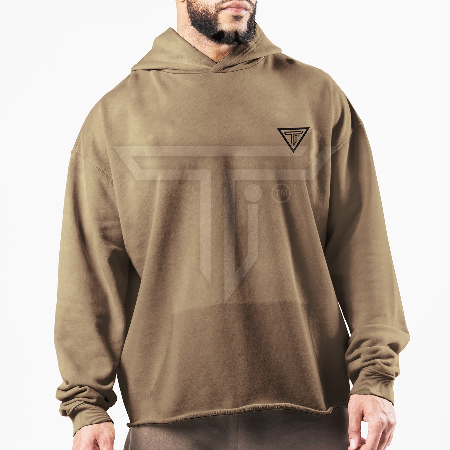 Hoodie-Front-KHAKI.jpg Customizable Gym Hoodies for Style & Performance in Fitness - Image 1