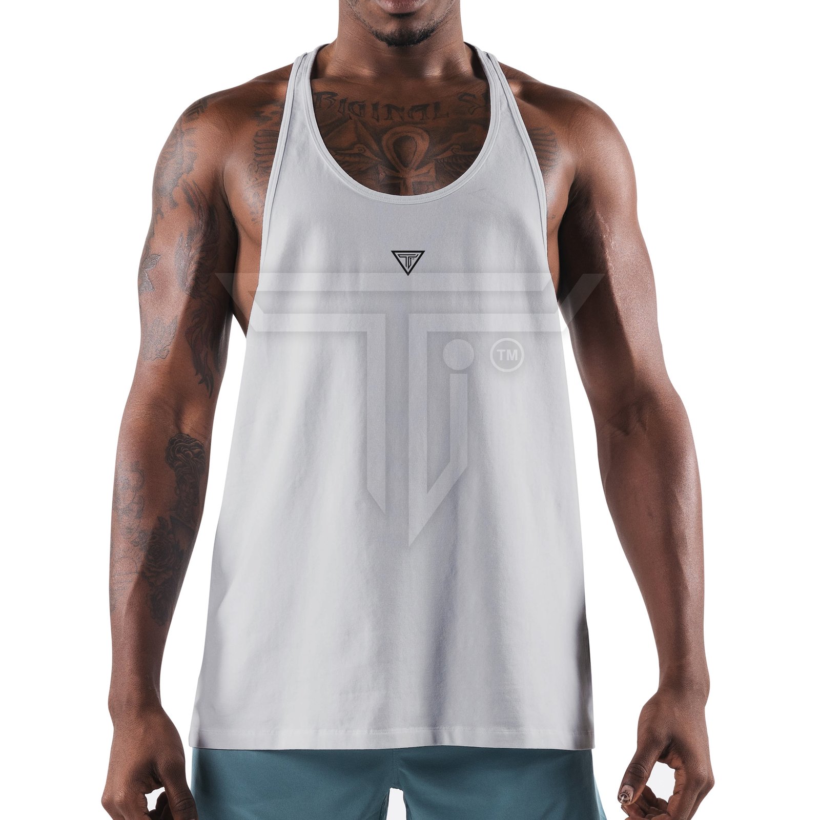 Stringer-GREY.jpg Customized Athletic Stringer – Perfect for Intense Gym Sessions - Image 1