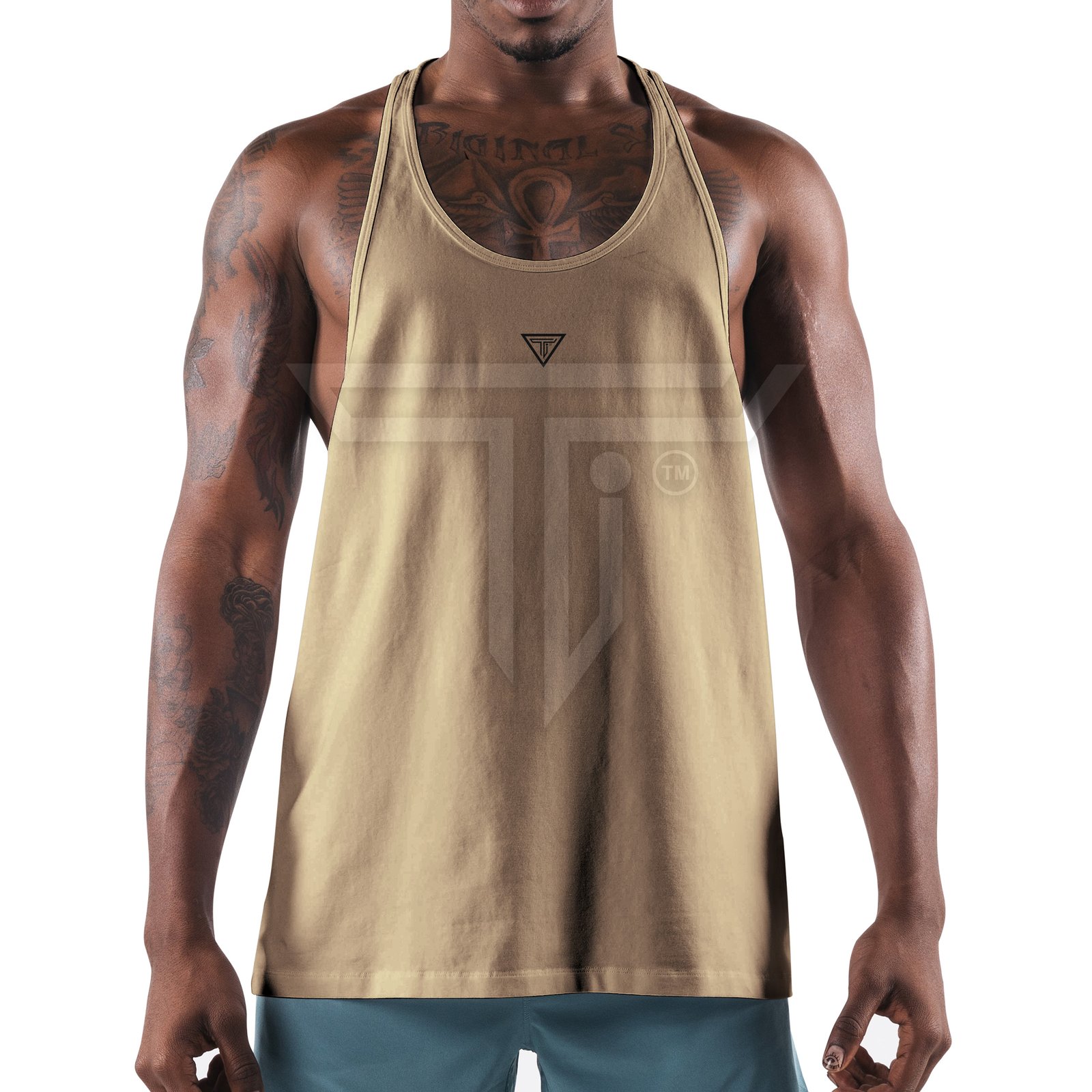 Stringer-KHAKI.jpg Custom Fit Stringer Shirts for Gym & Fitness Training Comfort - Image 1