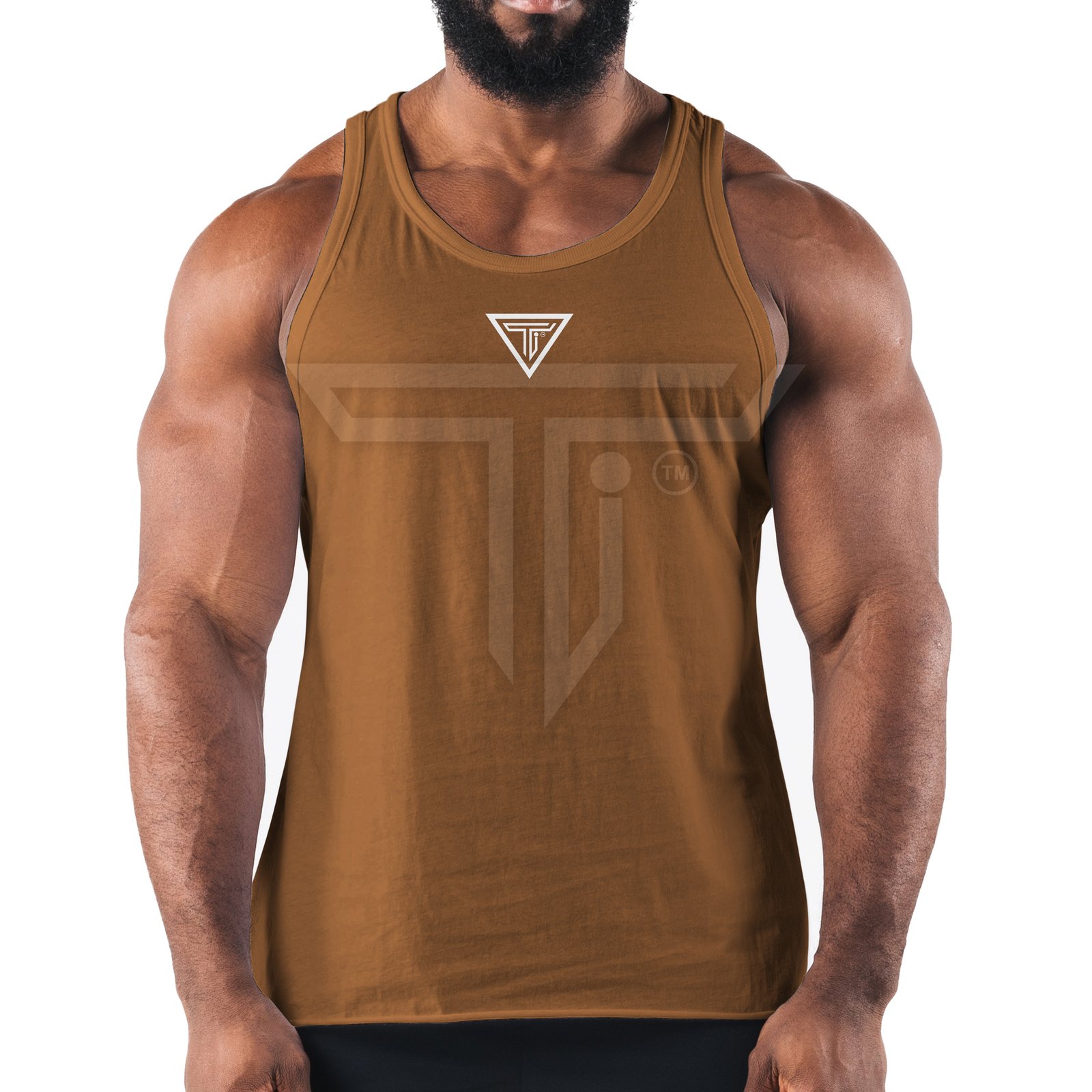 TANK-TOP-front-BROWN.jpg High-Quality Custom Gym Tank Top Shirts for Active & Casual Wear - Image 1