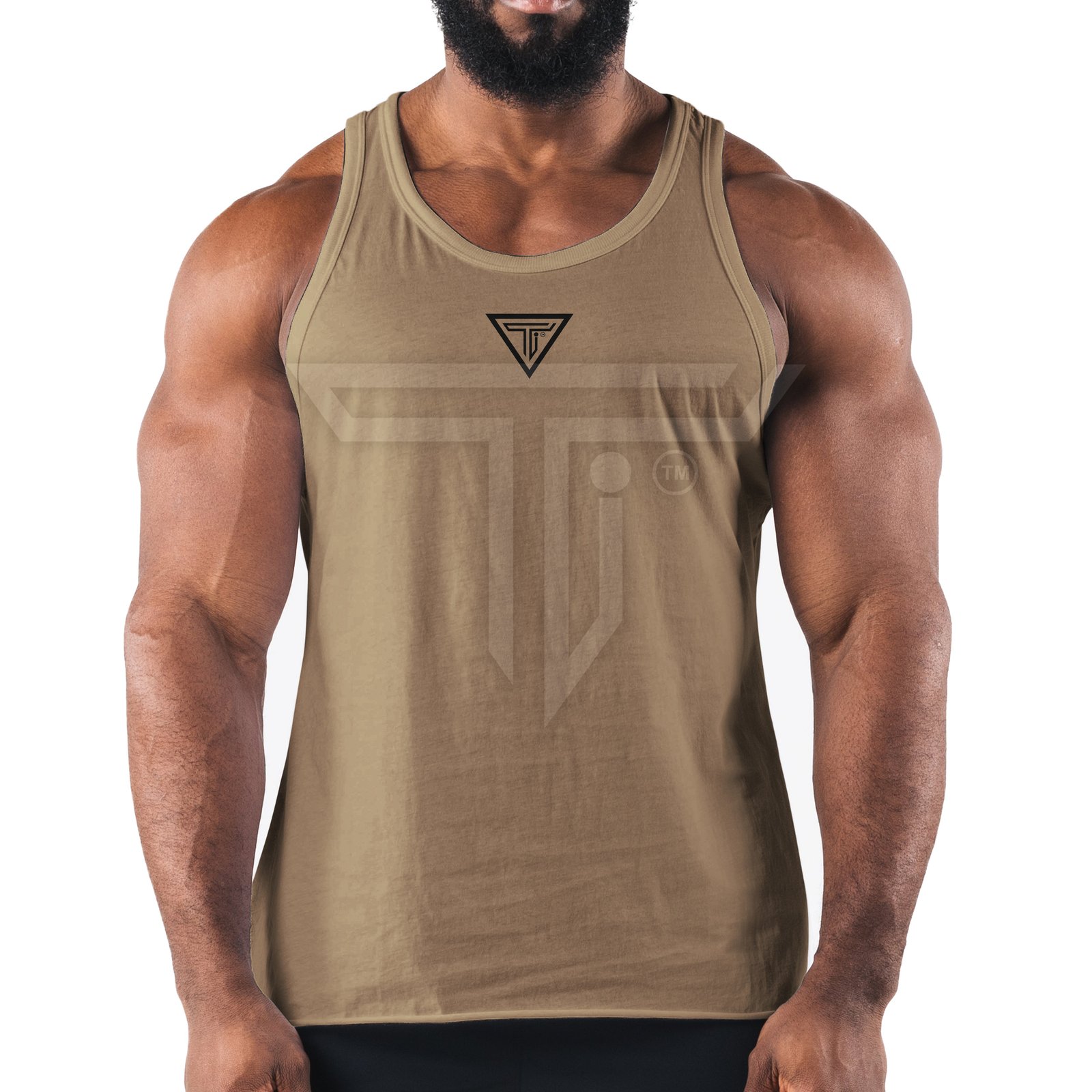 TANK-TOP-front-KHAKI.jpg Personalized Gym Tank Tops – Ideal for High-Intensity Workouts - Image 1