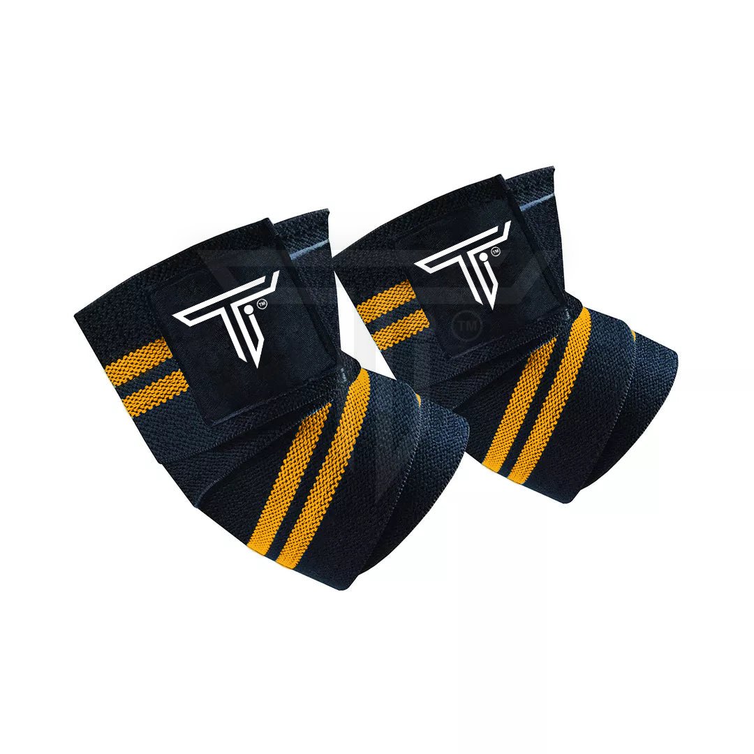 classic-elbow-wraps-orange-1.jpg Customizable Elbow Wraps for Joint Support & Improved Lifting Form - Image 1