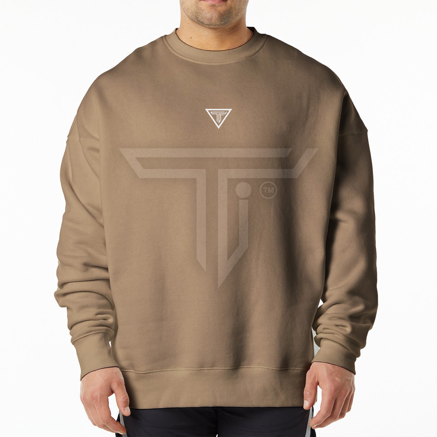 sweat-shirts-front-KHAKI.jpg Customizable Gym Sweatshirts for Style & Performance in Fitness - Image 1